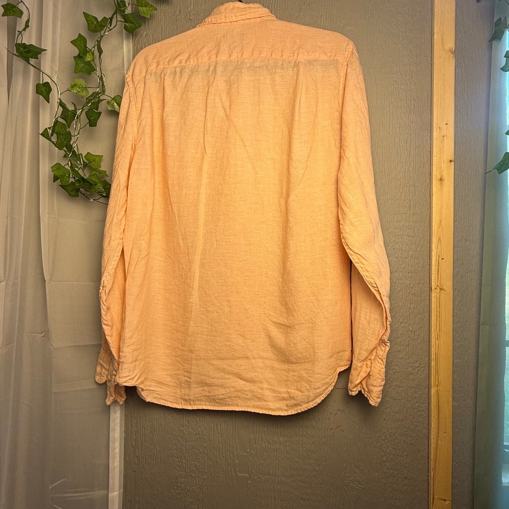 J.Crew Factory Mens Slim Fit 100% Linen Button Down Shirt Peach Orange Medium - Picture 3 of 10